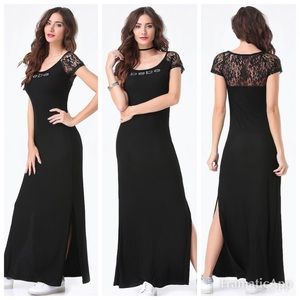 bebe Logo Lace Yoke Maxi Dress  Black